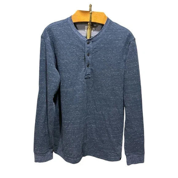 FAHERTY Men's Blue Heathered Henley Shirt - Picture 1 of 9